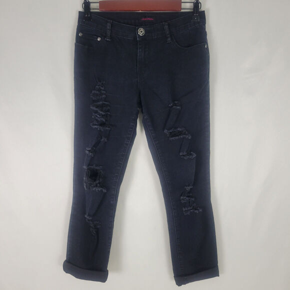 Silver Crush Jeans Womens Size 3 / 4 Black Mid Rise Skinny Ankle Destroyed Denim - Picture 1 of 14